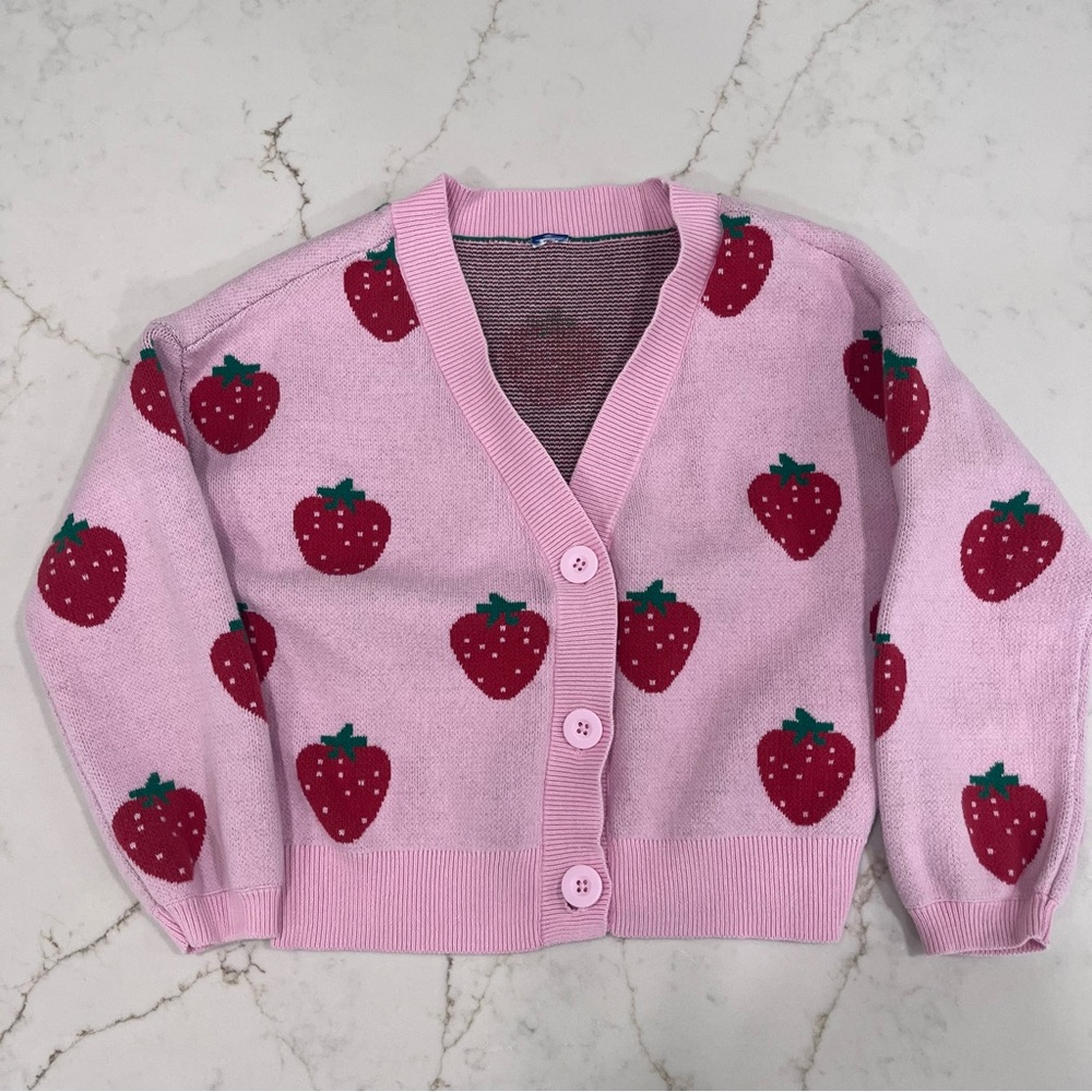 🍓 Old Navy Strawberry Print Cardigan – Pink, Size XS 🍓